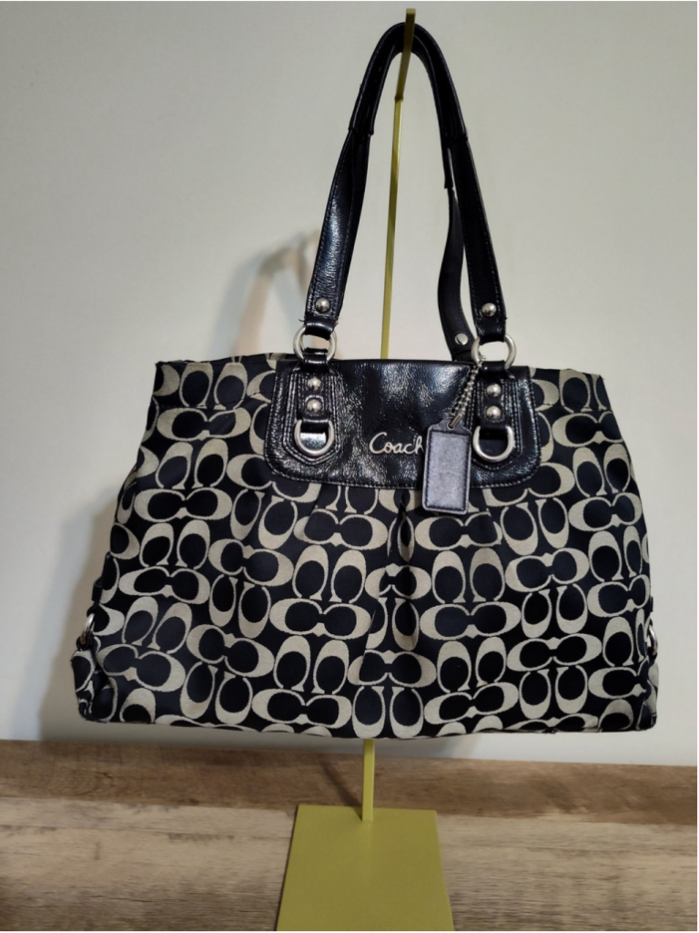 Women's Coach Signature Tote Bag One Size Black and Beige